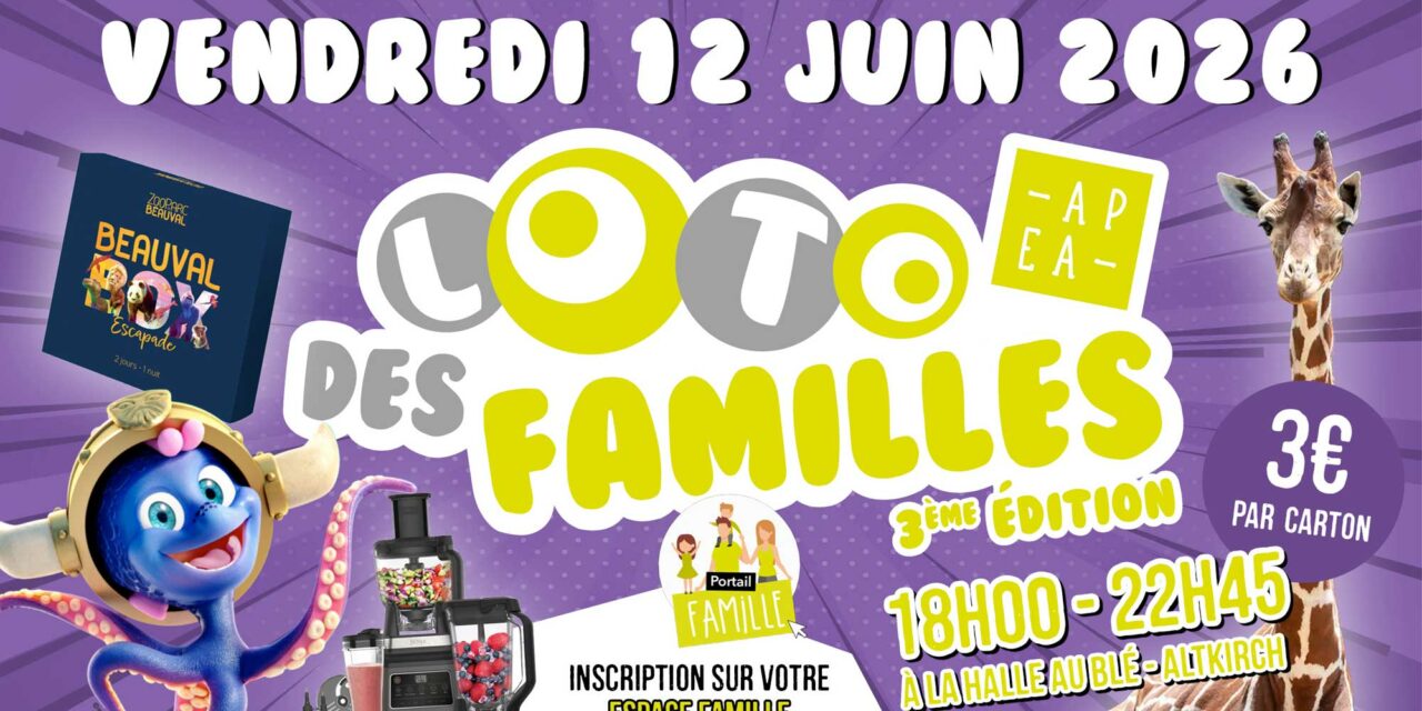 > VEN 12 JUIN : Loto des familles de l&rsquo;APEA